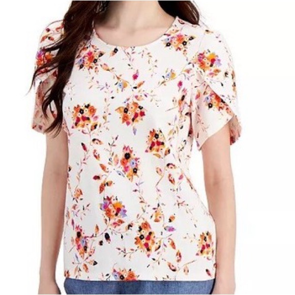Charter Club Tops - NWOT Charter Club Women Floral Top Tulip Sleeves XXL White Cottagecore Romantic
